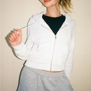 Brandy Melville White Full Zip Cropped Hoodie Size XS